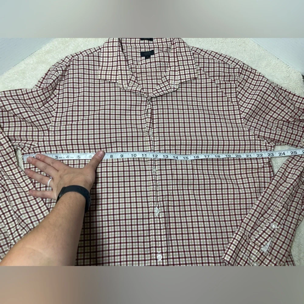 J.Crew Ludlow Men’s XL 120s 2 Ply Red Tan Check Button Down Shirt